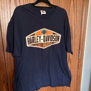Harley-Davidson Men's Dark Blue Tee with Orange Logo